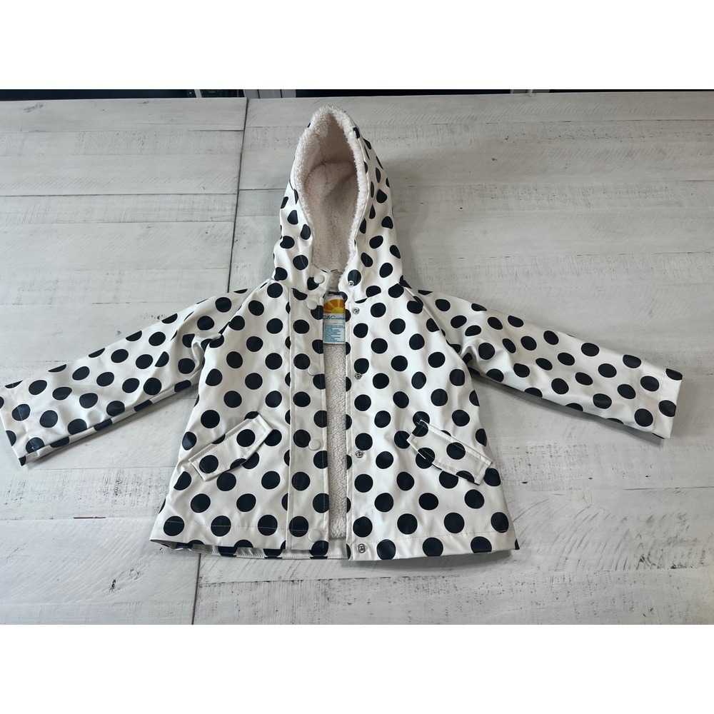C&C California Toddler Girls Polka Dot Raincoat Black White Sherpa Lined 2T
